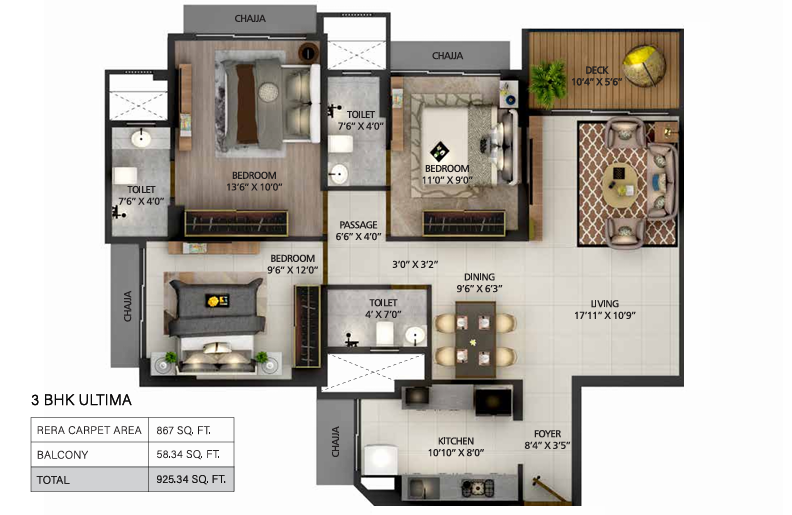 3 BHK Floor Plan